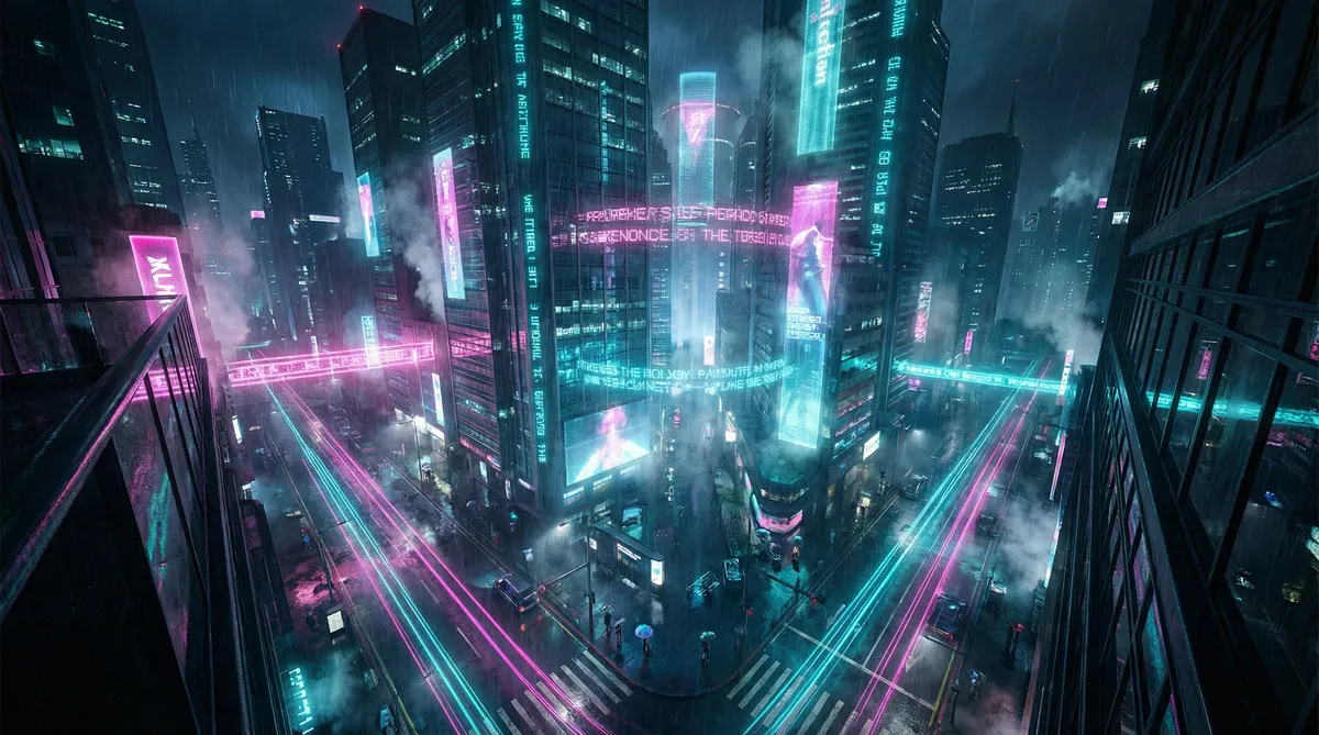 ip地址划分 竖屏短剧平台首页背景 - 赛博朋克都市夜景
